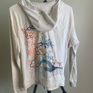 Cream Roxy Embroidered Zip-up Hoodie
